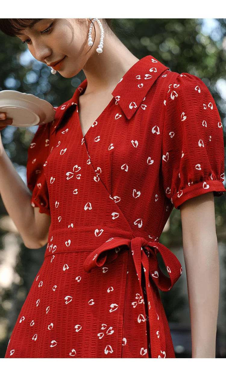 Mishow Red Chiffon V-Neck Floral Midi Dress MXA29L0356