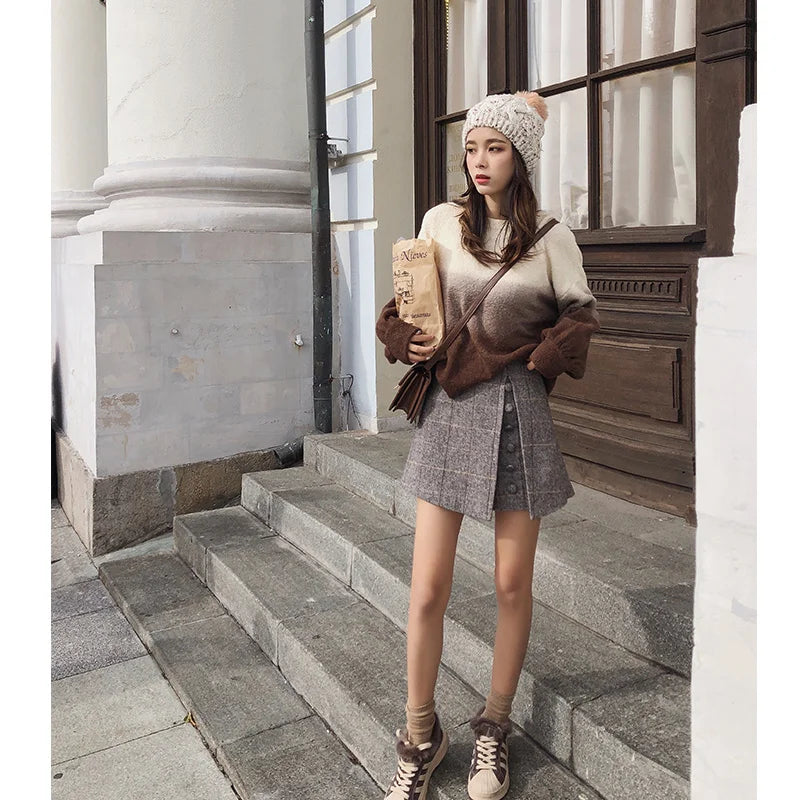 Mishow Plaid Slim Button Shorts Skirt MX18D2451