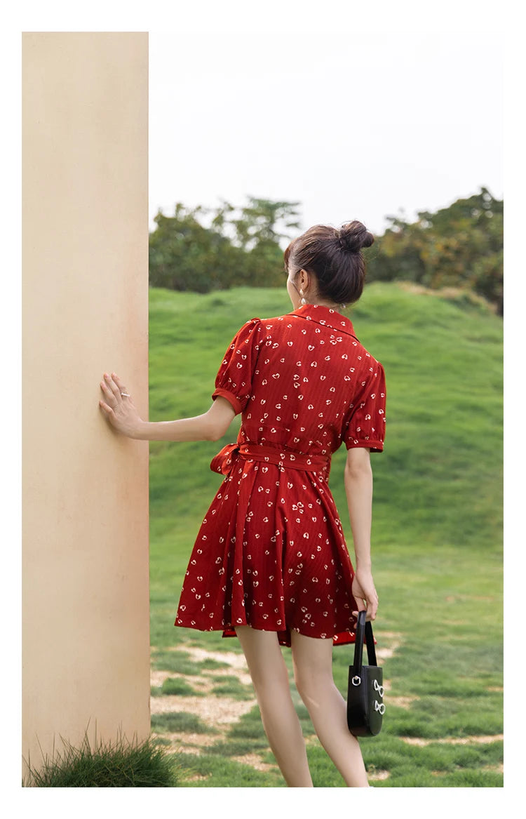Mishow Red Chiffon V-Neck Floral Midi Dress MXA29L0356