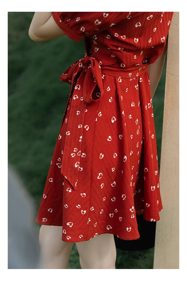 Mishow Red Chiffon V-Neck Floral Midi Dress MXA29L0356