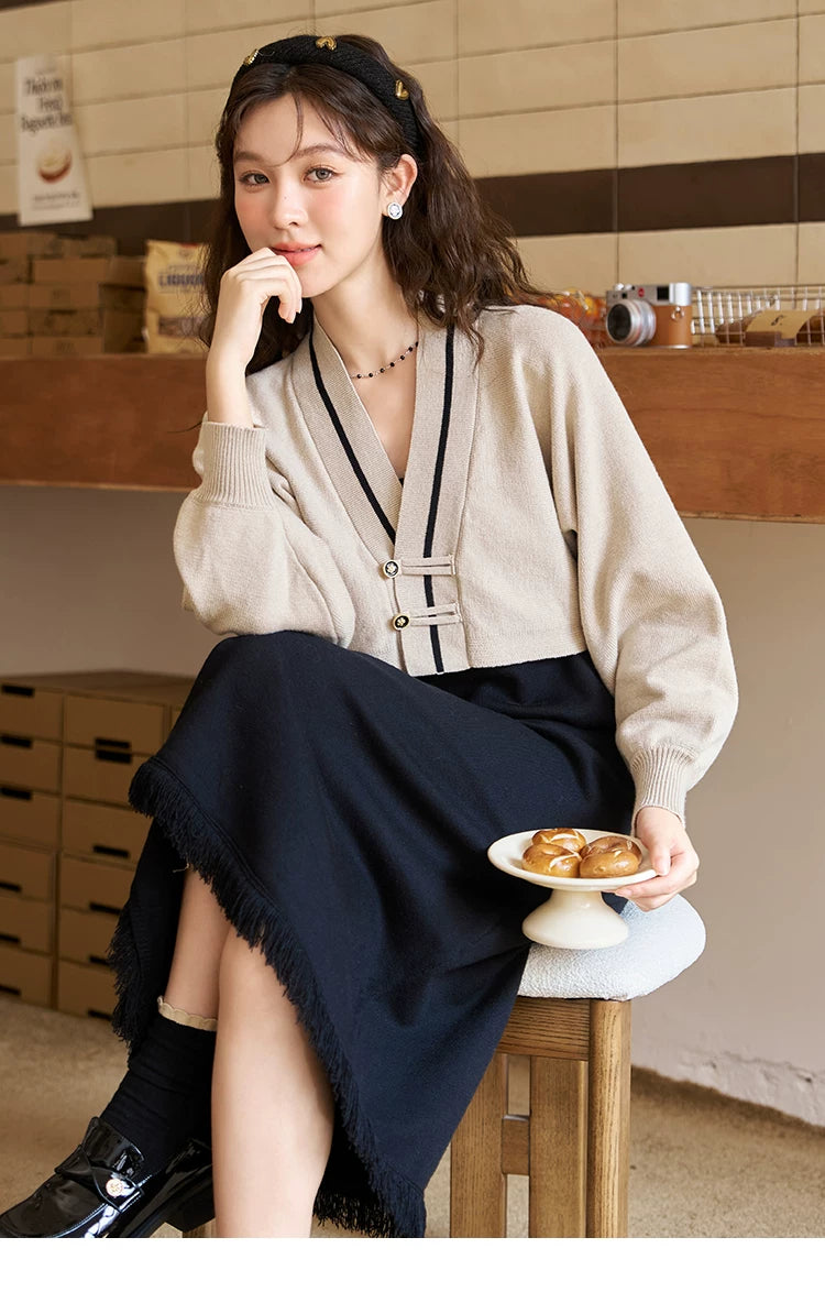 MISHOW Knitted Lantern Sleeve Sweater Dress MXC46L1589