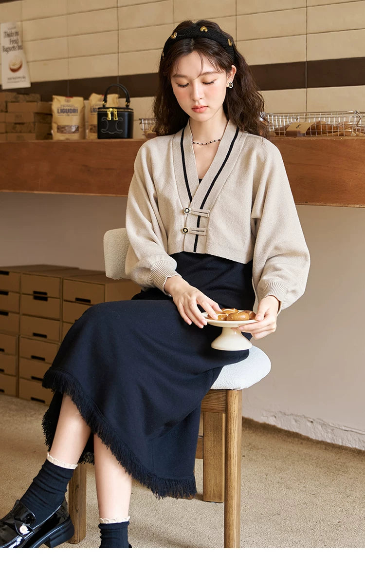 MISHOW Knitted Lantern Sleeve Sweater Dress MXC46L1589