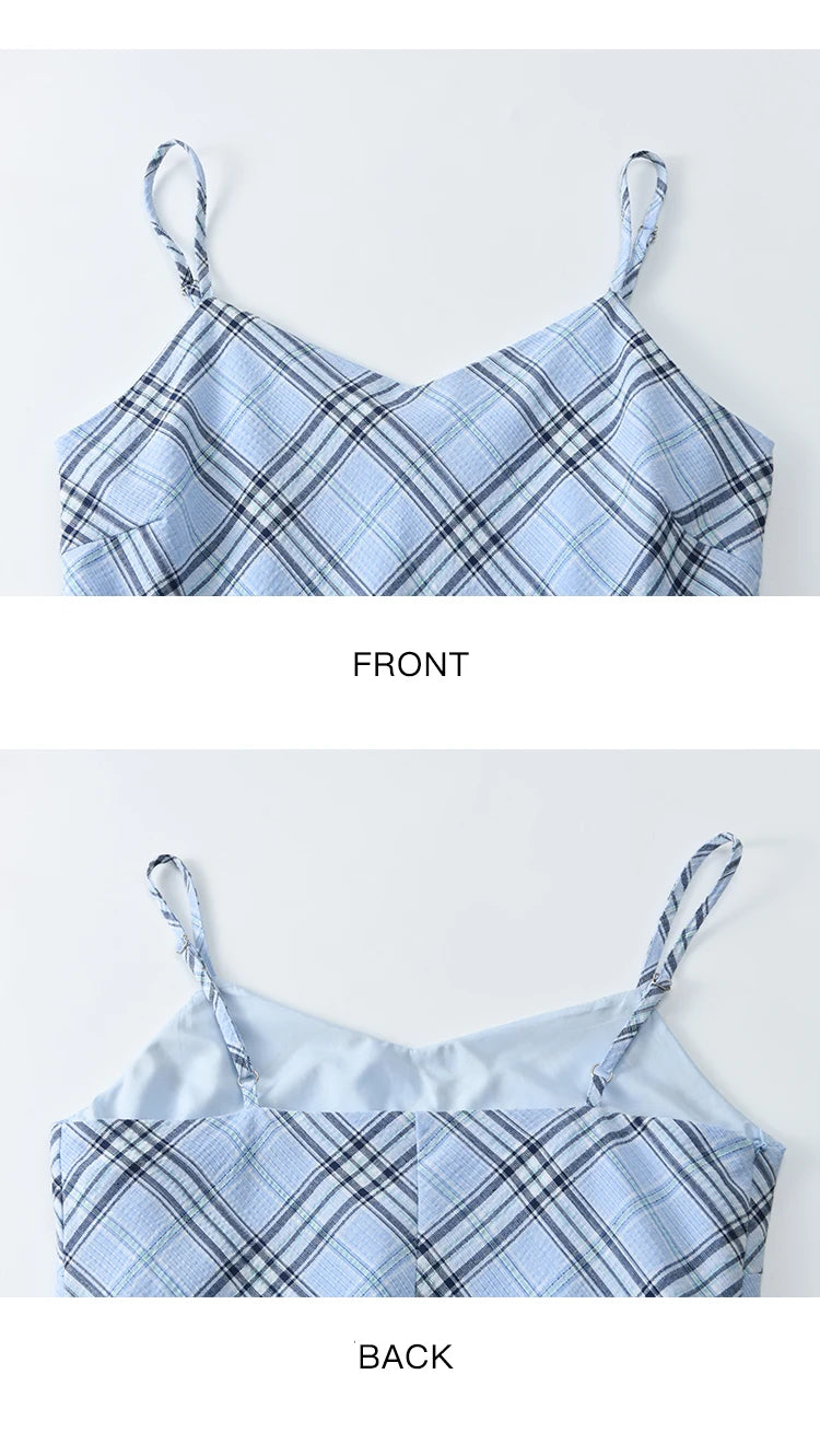Mishow Blue Plaid Sleeveless A-Line Dress MXE33L2260