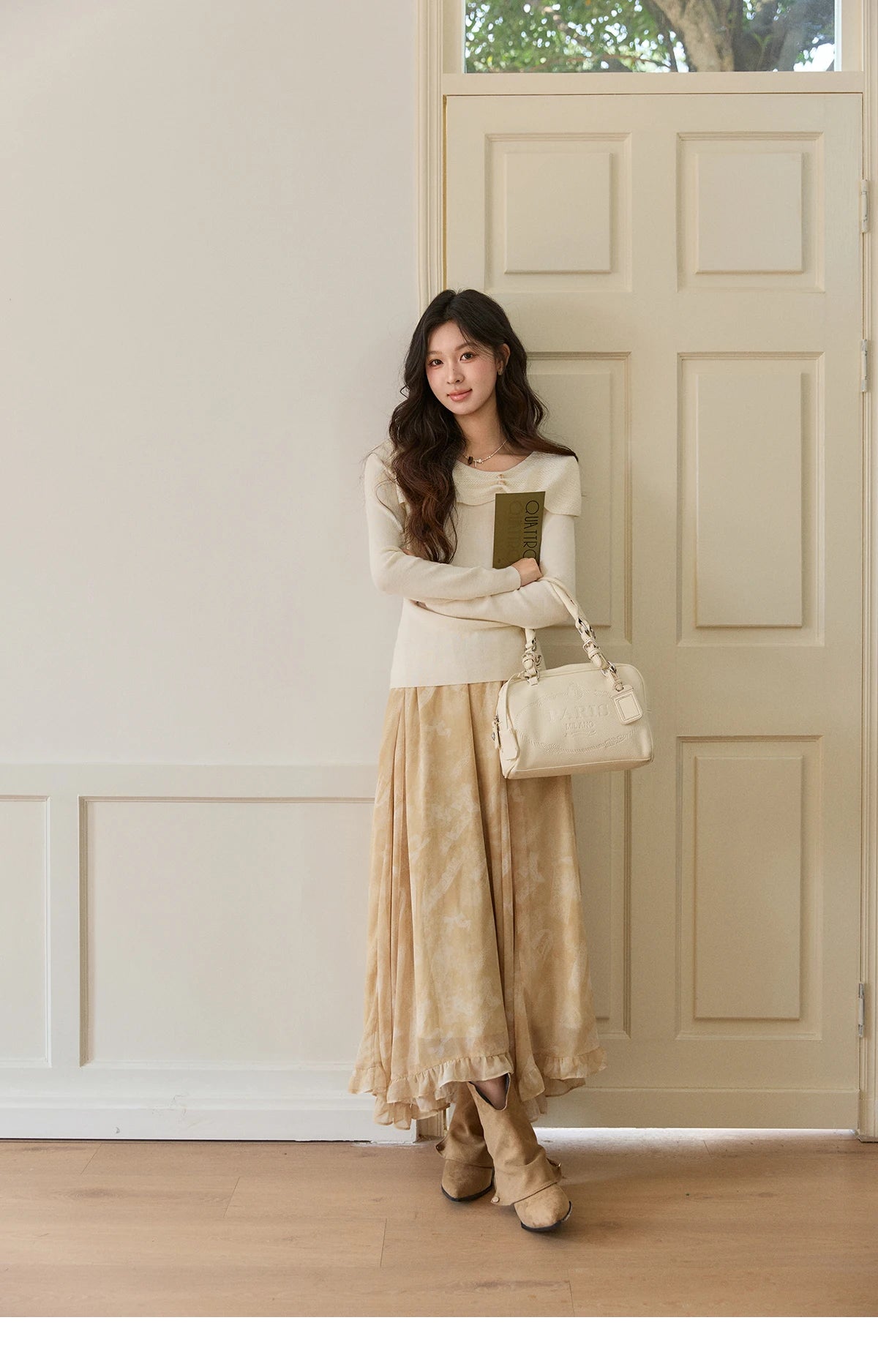 Mishow Beige Asymmetrical Collar Wool Sweater MXF11Z2918