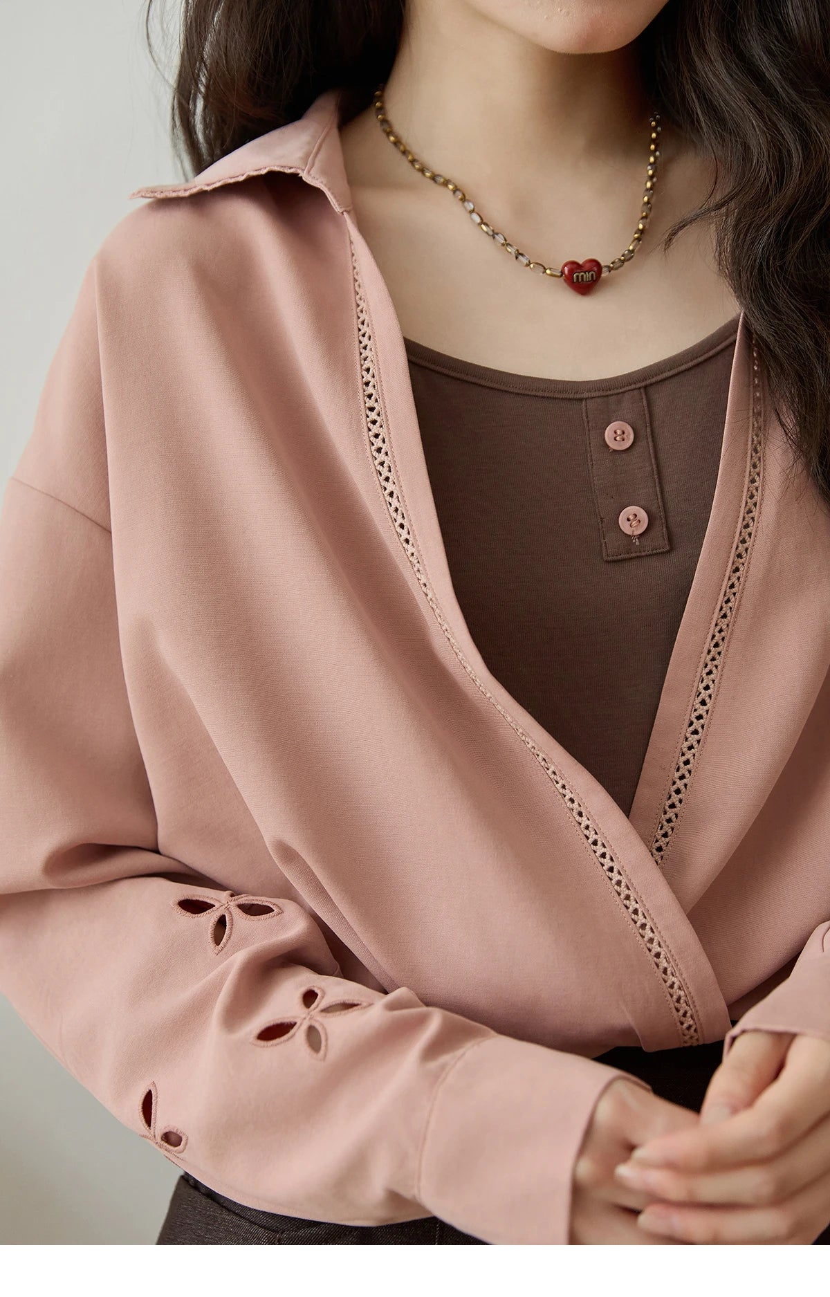 MISHOW Fake Two-piece Blouse Contrasting Color V-Neck MXE45C2403