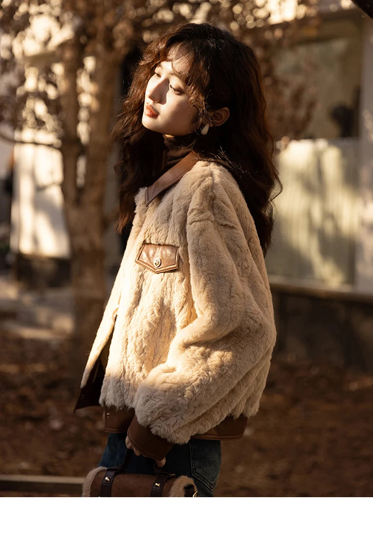 Mishow Lamb Wool Leather Trim Coat MXB43W0490