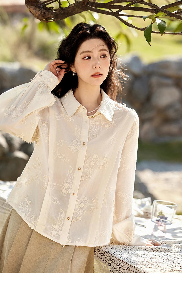 MISHOW 100% Cotton Embroidered Jacquard Shirt Lapel MXE12C0391