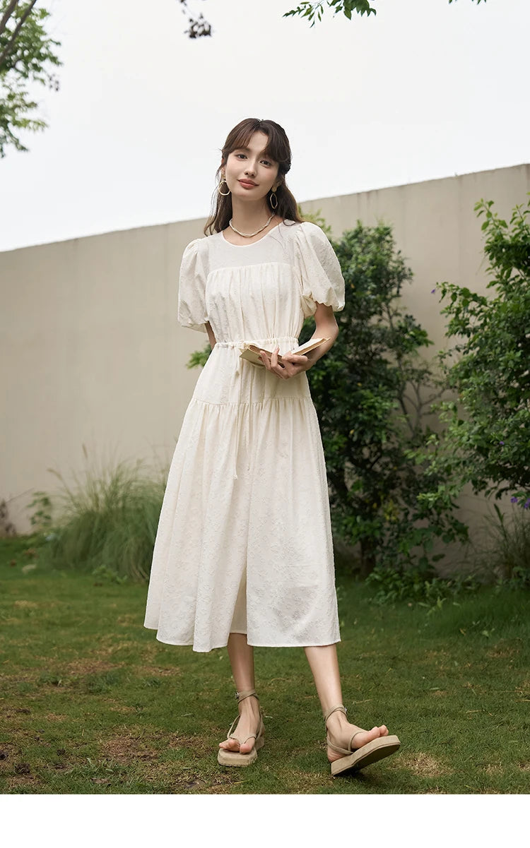 Mishow French Drawstring Waist Puff Sleeve Dress MXC38L1415