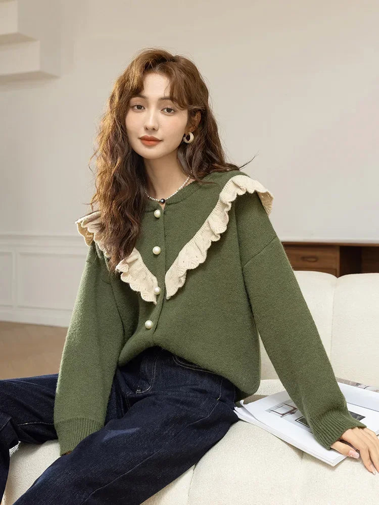 Mishow Korean Ruffle V-Neck Cardigan MXB46Z1111