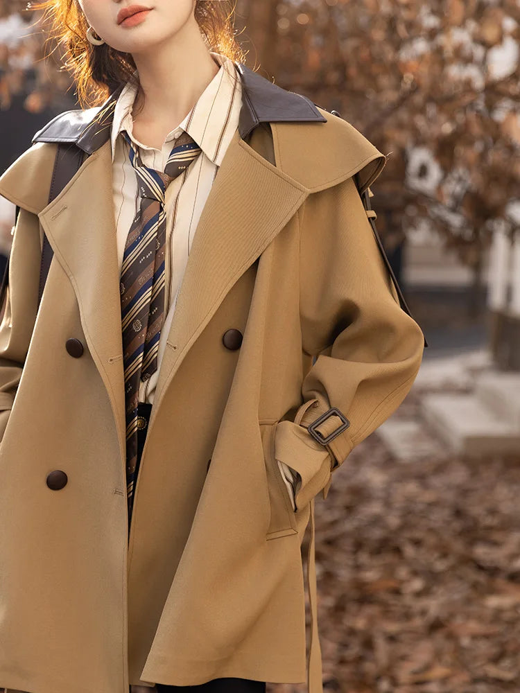 Mishow Polo Collar Patchwork Long Trench Coat MXB33W0399