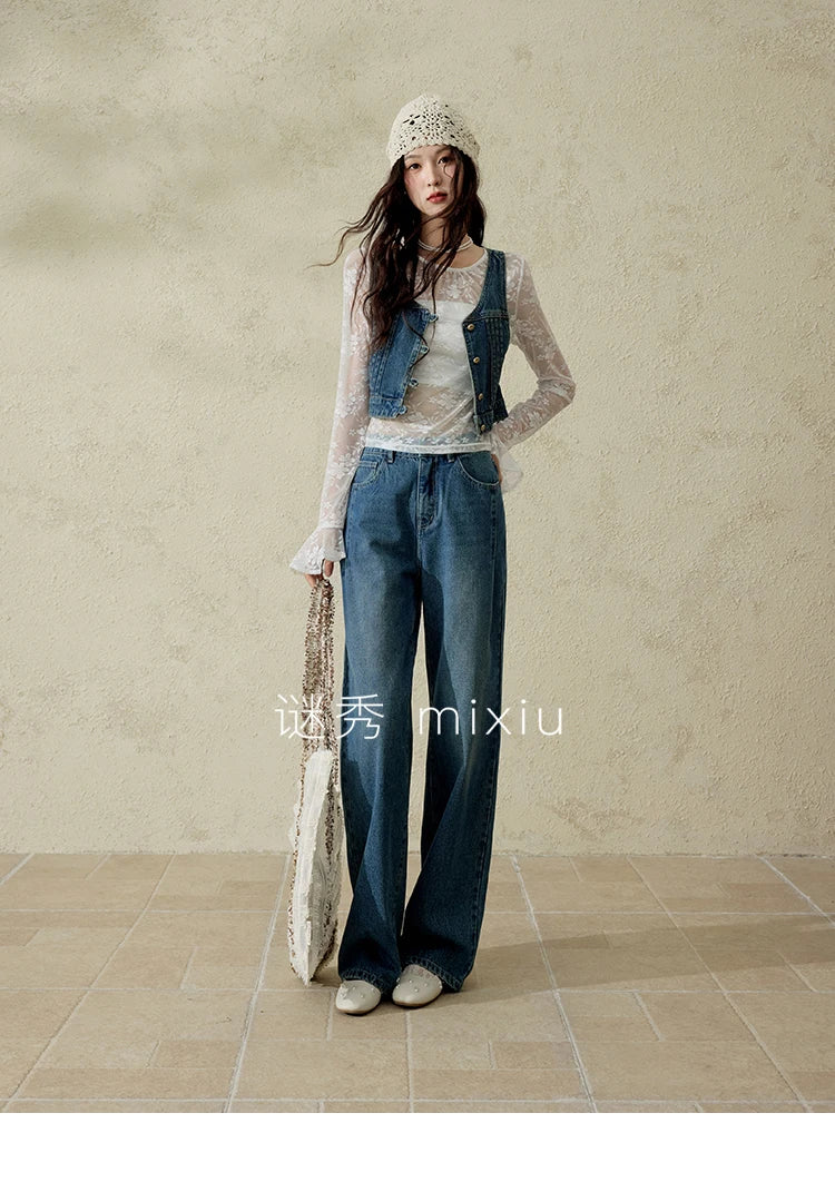Mishow Washed Loose Straight Leg Jeans MXE16K0874