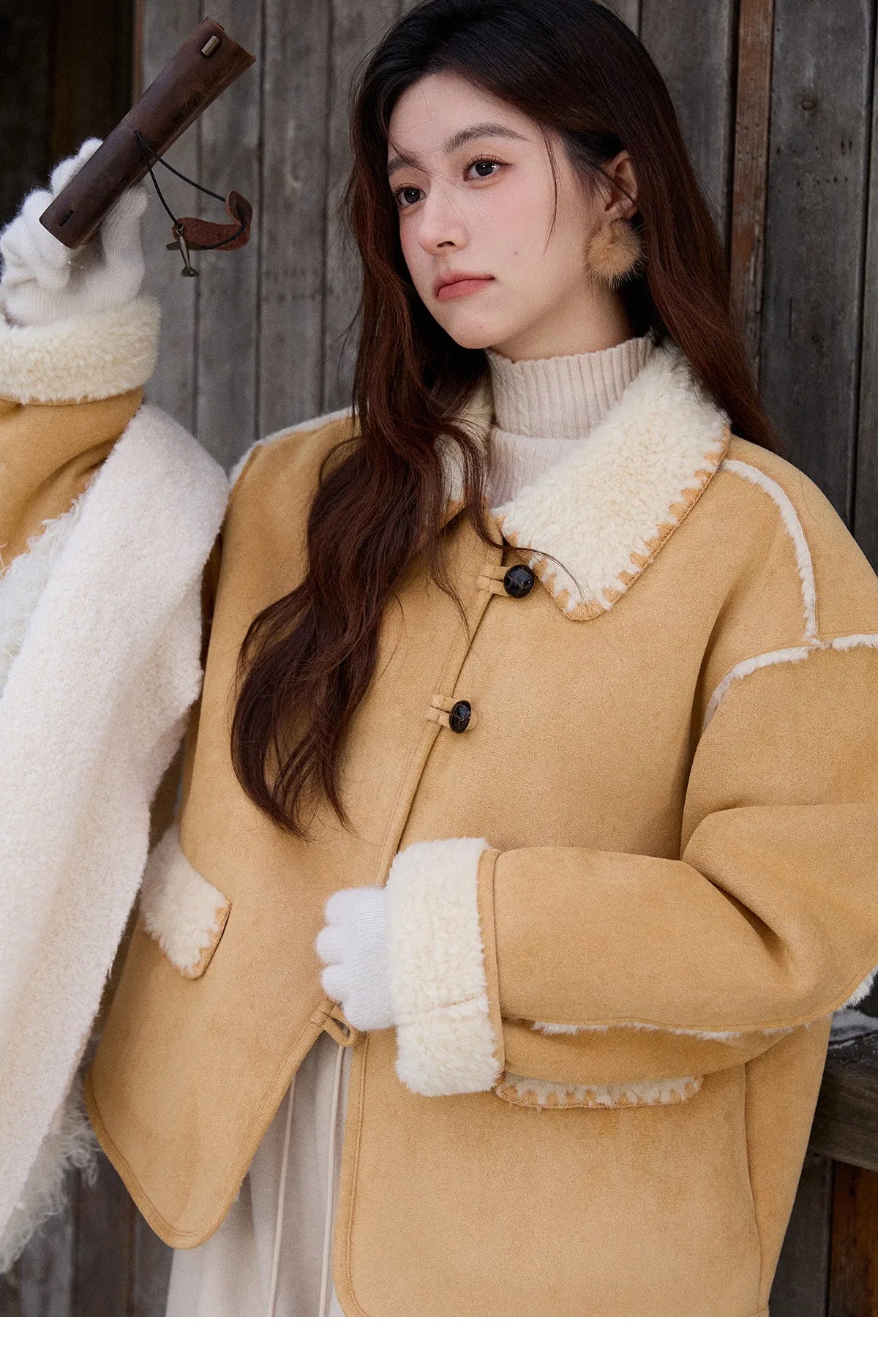 MISHOW Yellow Fur Suede Jacket Lapel Loose Warm MXE92W1016
