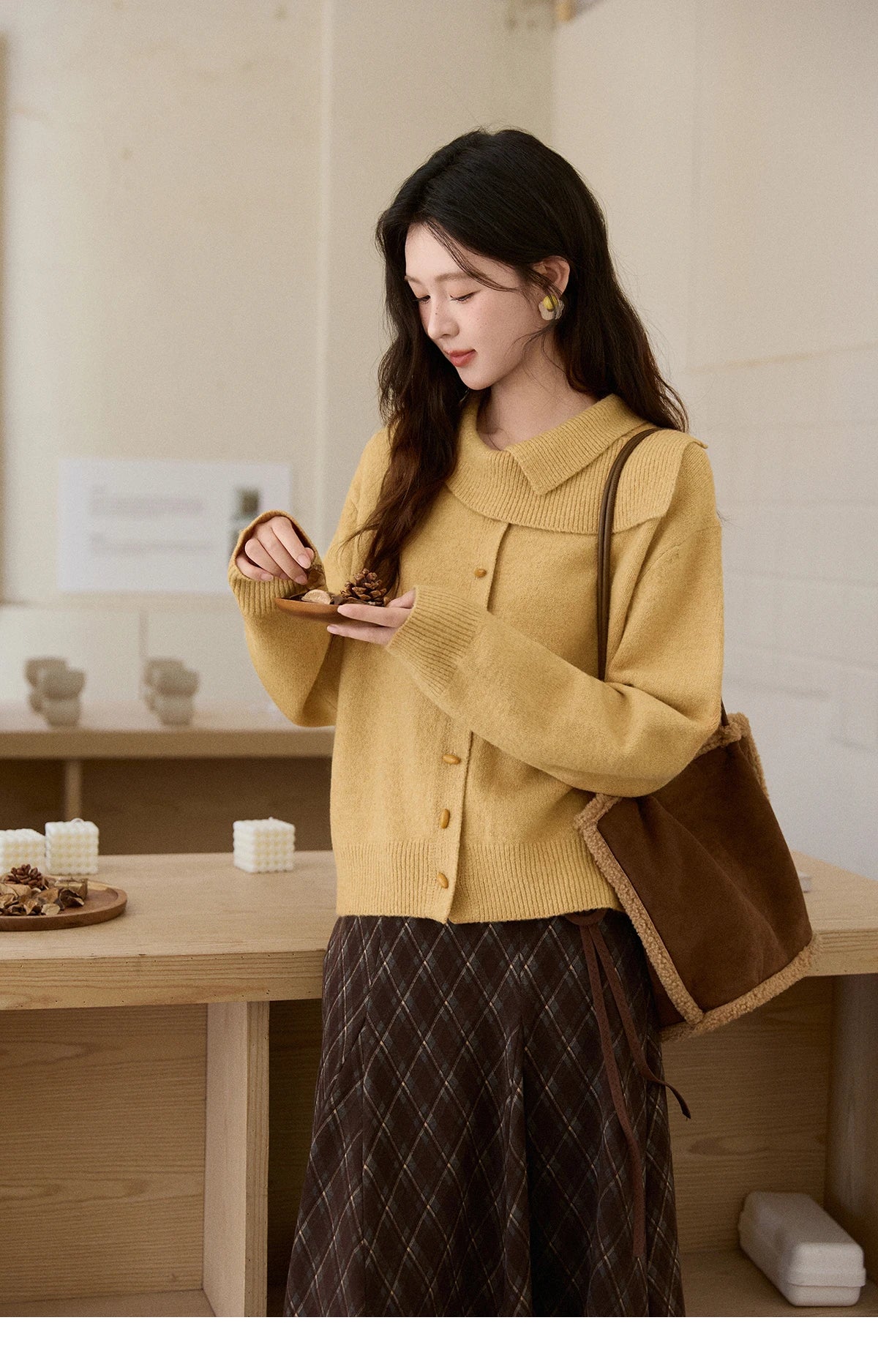 Mishow Mustard Yellow Asymmetric Collar Dropped Sleeve Cardigan MXE93Z2936