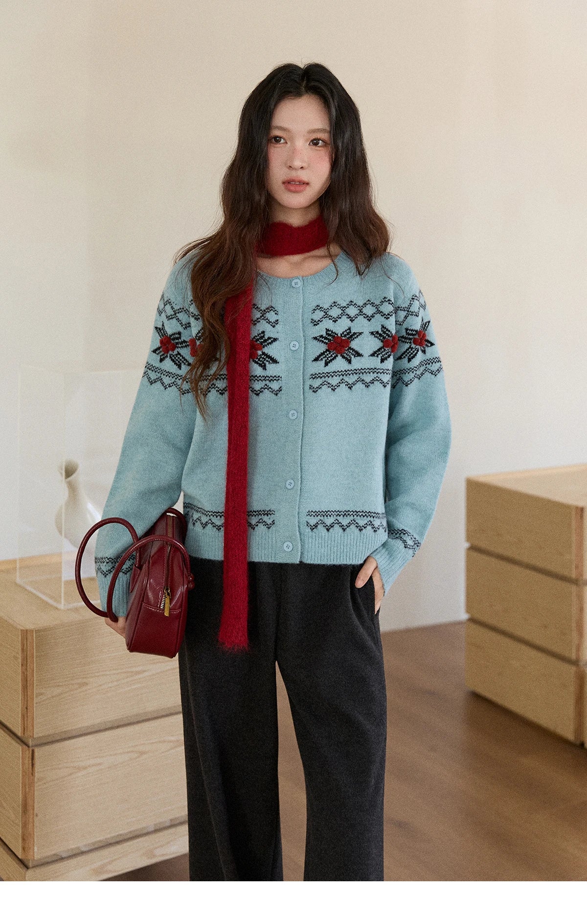Mishow Blue Geometric Fair Isle Cardigan MXE86Z2734