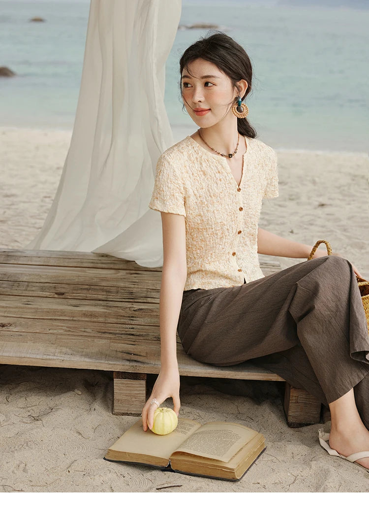 Mishow V-Neck Print Knit Slim Tee MXE31Z1234
