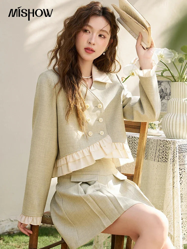 Mishow Crop Jacket & Pleated A-Line Mini Skirt Set MXD11W0293