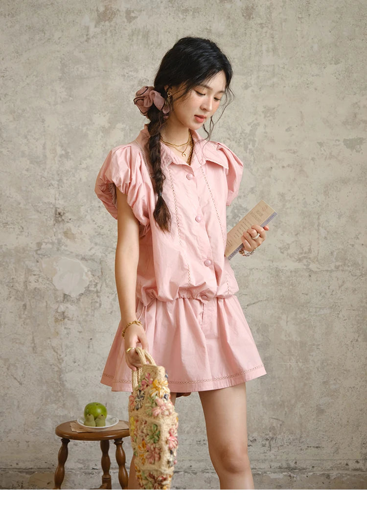 Mishow Loose Button Shirt & Casual Shorts Set MXE34T0591