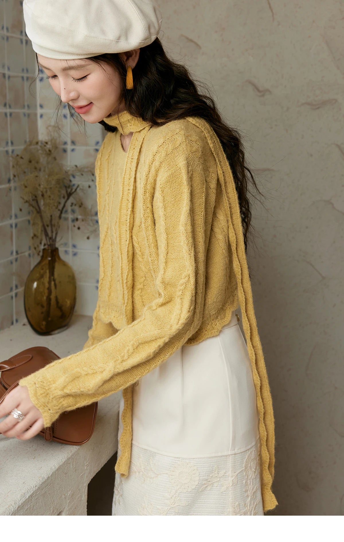 MISHOW Romantic Lace Wave Knit Sweater with Belt MPD42Z0736