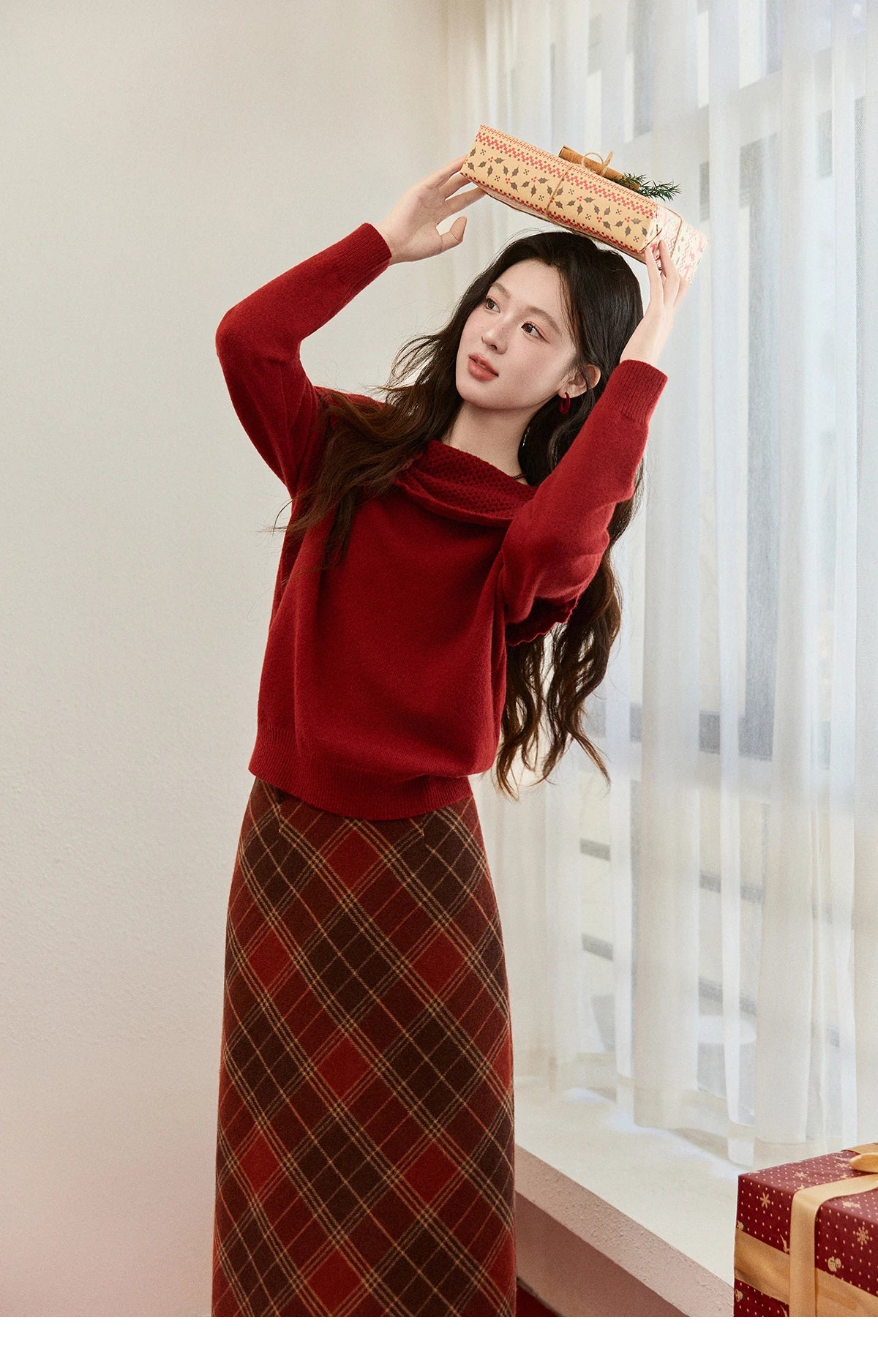 Mishow Christmas Red 3D Flower Alpaca Sweater MXE94Z2889