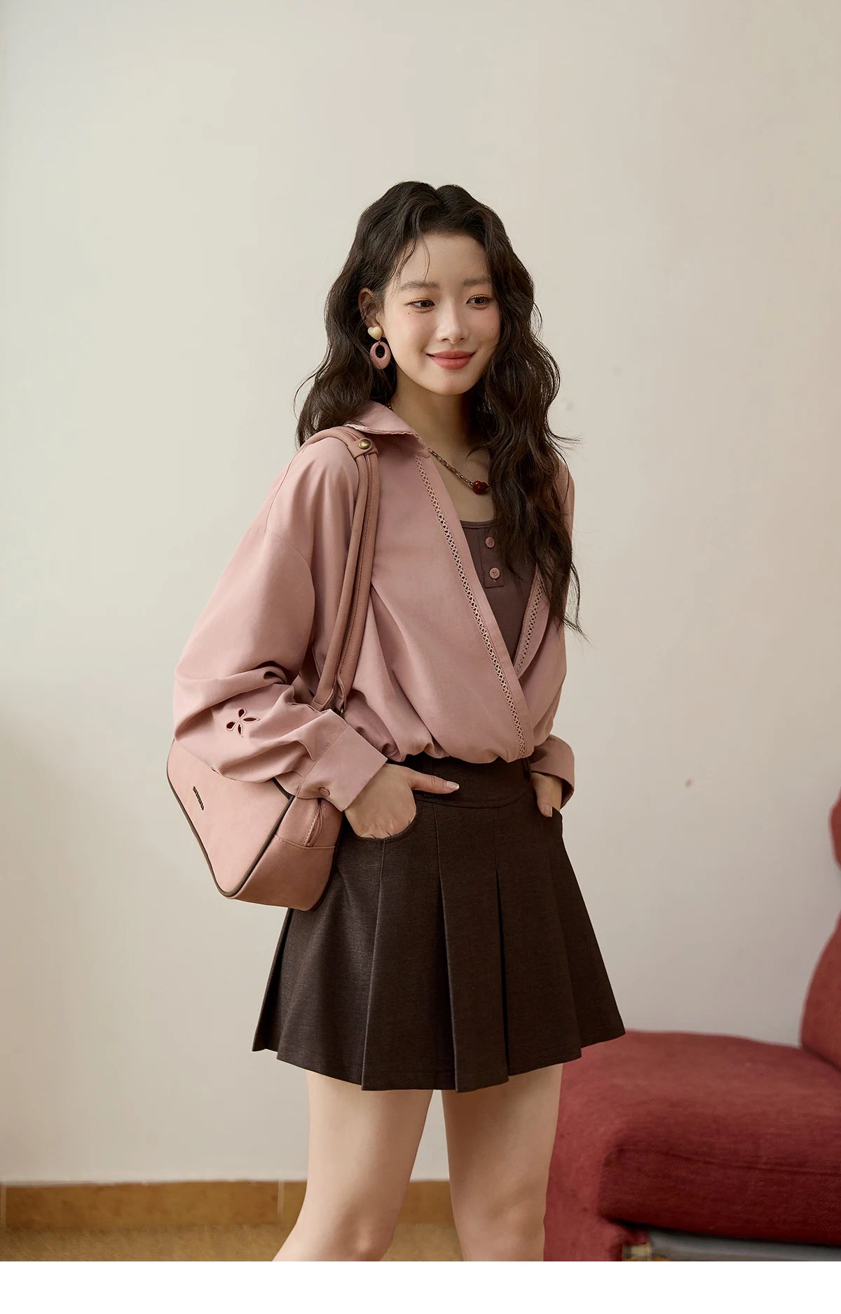 MISHOW Fake Two-piece Blouse Contrasting Color V-Neck MXE45C2403