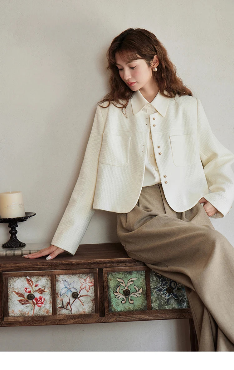 Mishow Retro Round Neck Gold Button Jacket MXC44W0072