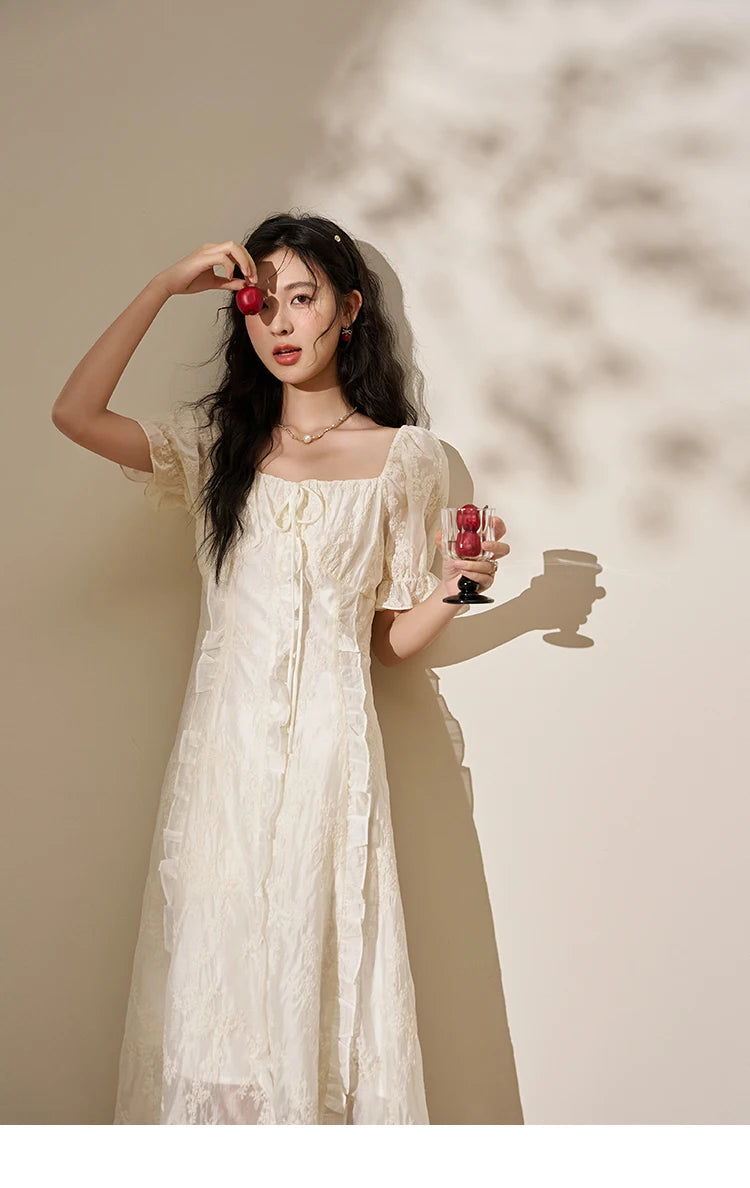 Mishow Square Neck Vertical Stripe Ruffle Dress MXD27L1808