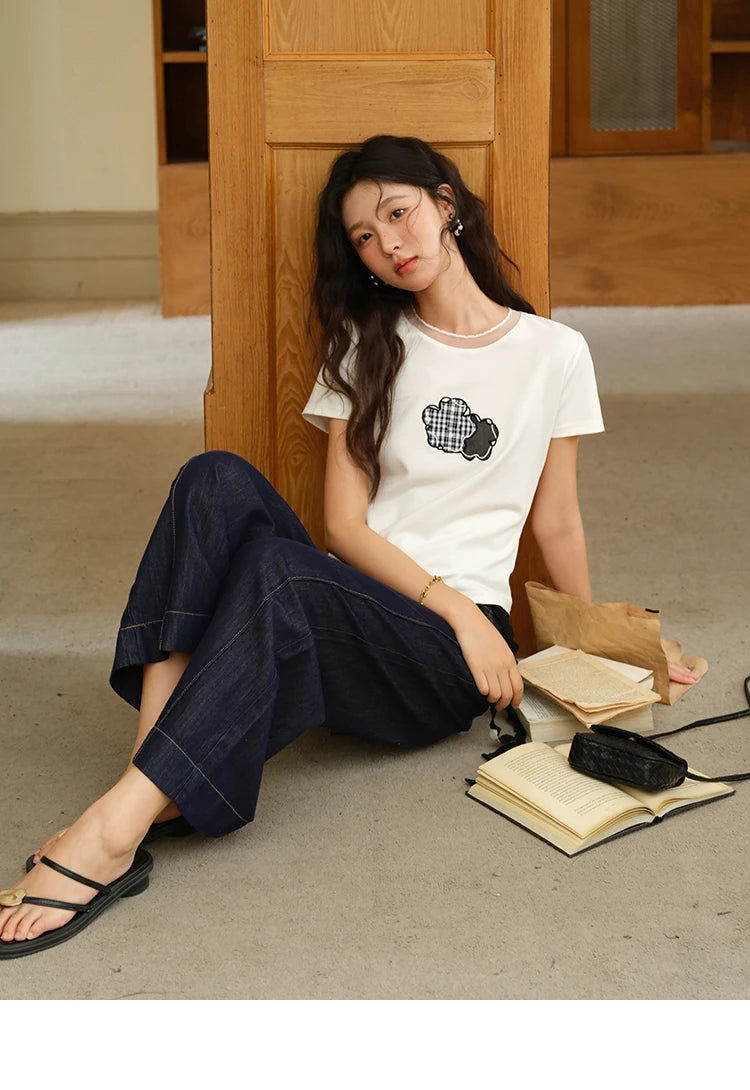 Mishow Lace Edge Splicing Round Neck Tee MXE38T0630