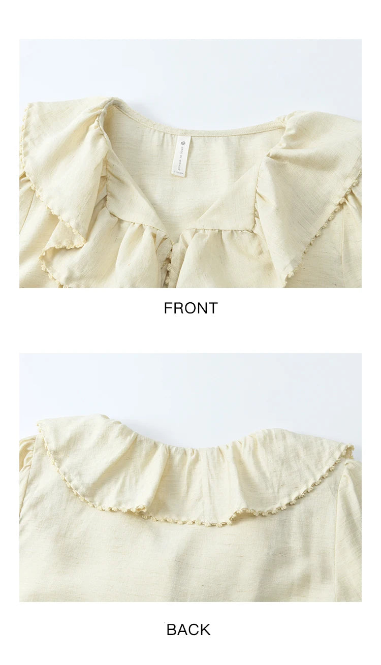 MISHOW Lotus Leaf Collar Shirt Bubble Sleeves Pink Chiffon MXE12X1702