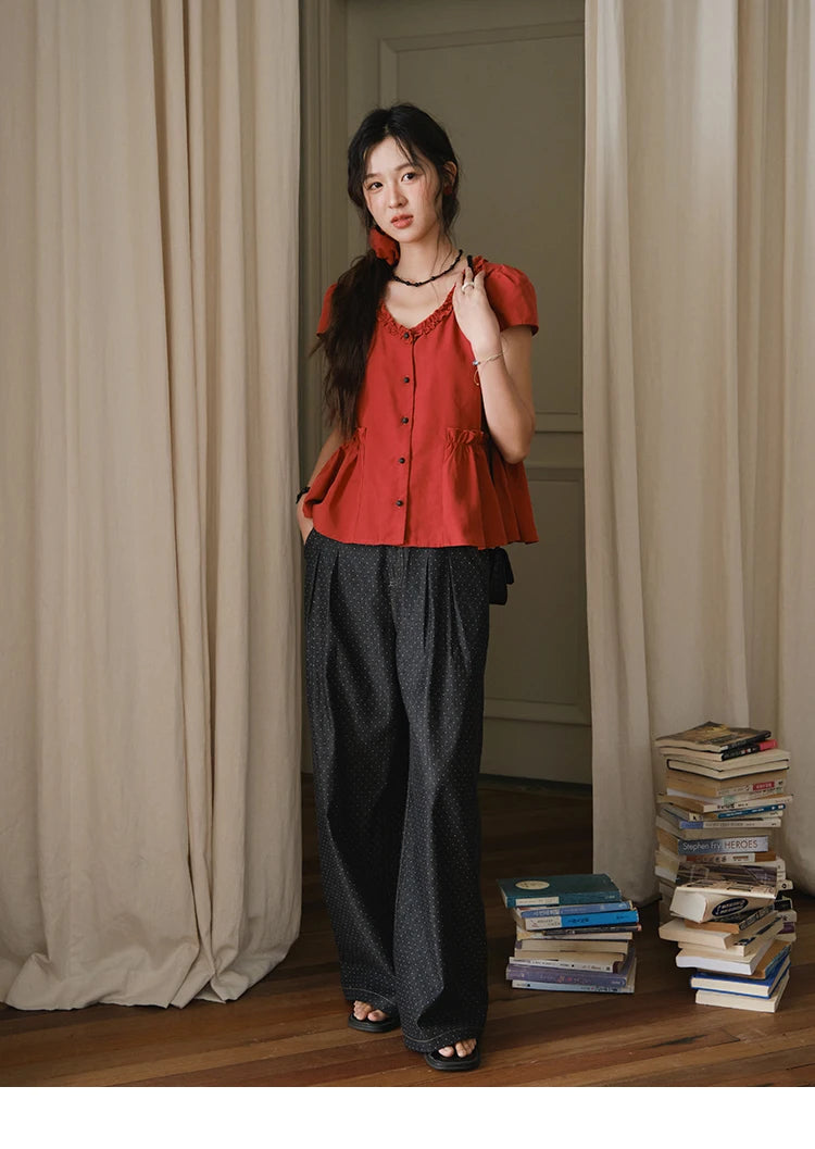 Mishow Polka Dot High Waist Wide Leg Jeans MXE38K0956