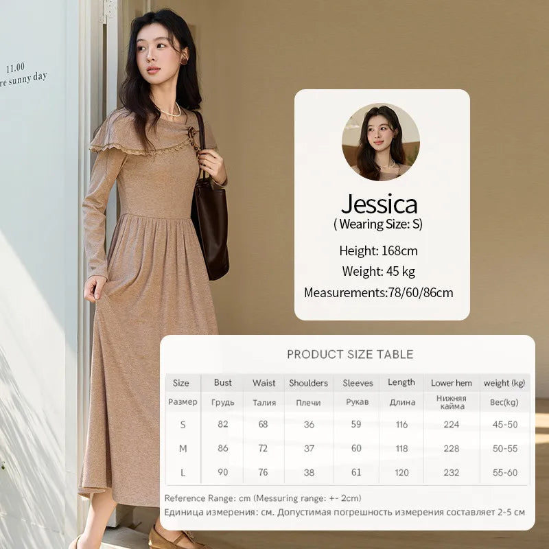 Mishow Khaki Large Collar Pleated Knit Dress MXF11L2553