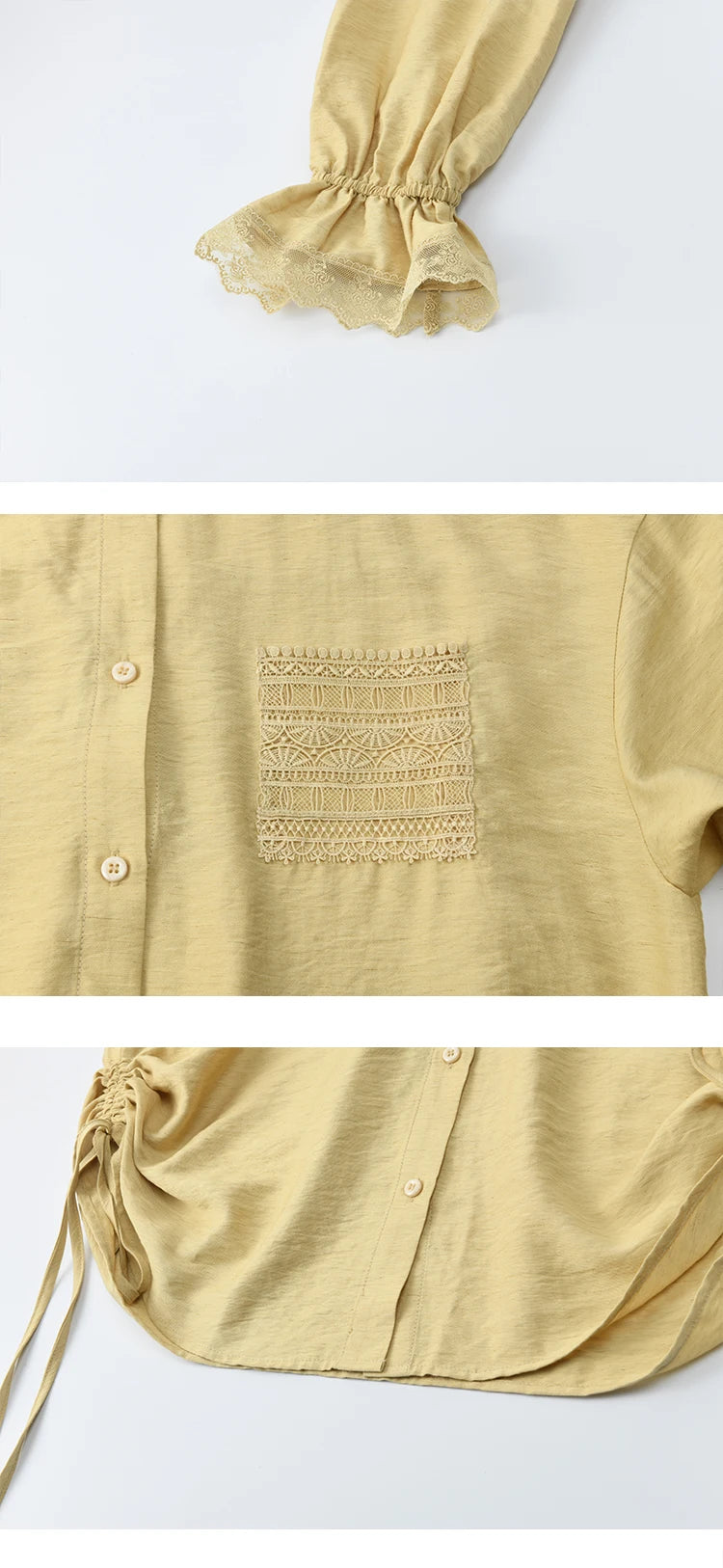 Mishow Yellow Linen Lace Shirt & Camisole & Shorts Three-Piece Set MXE42T0718