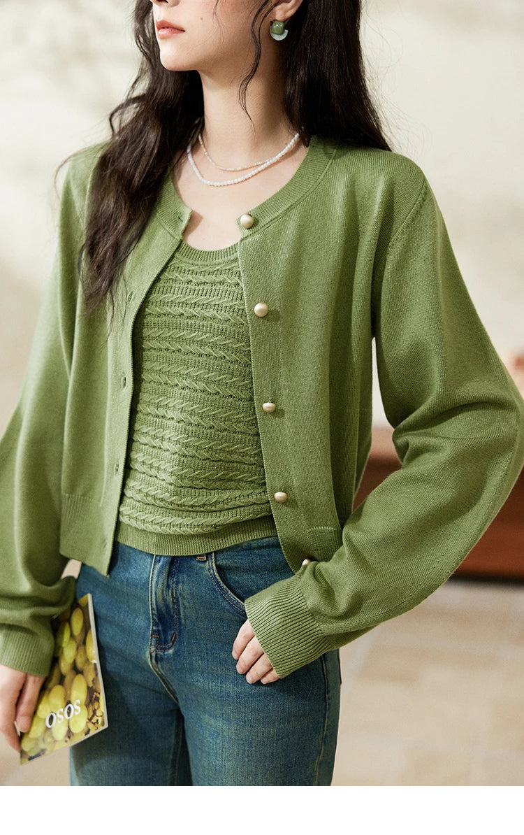 Mishow Avocado Green Metal Button Crochet Cardigan MXE11Z1188