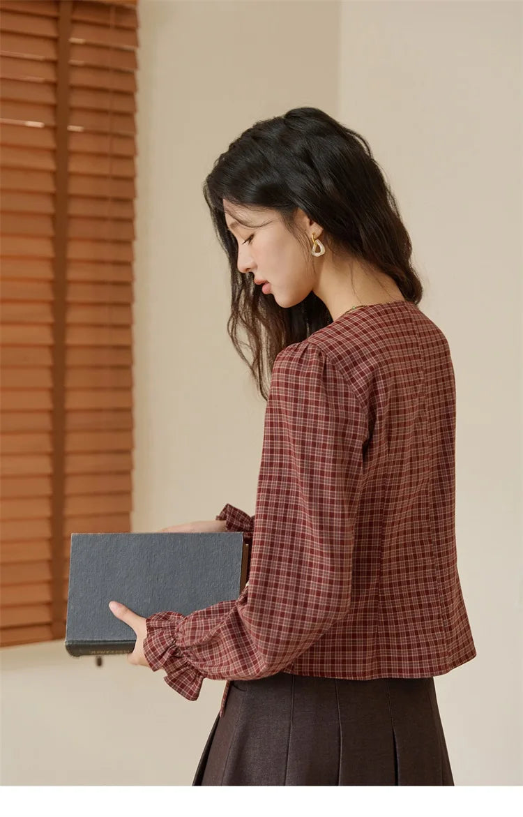 MISHOW Red Tied Plaid Shirt 3D Floral Detail MXE45X2481