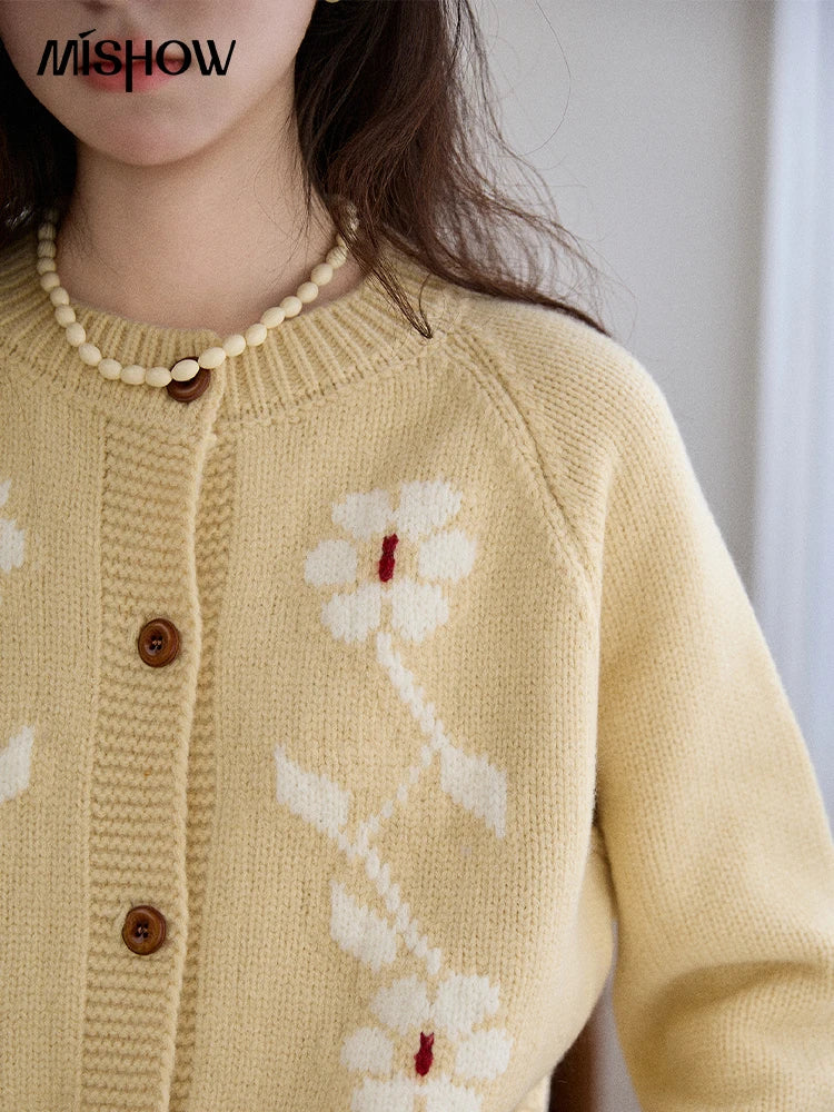 Mishow Yellow Floral Jacquard Retro Cardigan MXE86Z2738