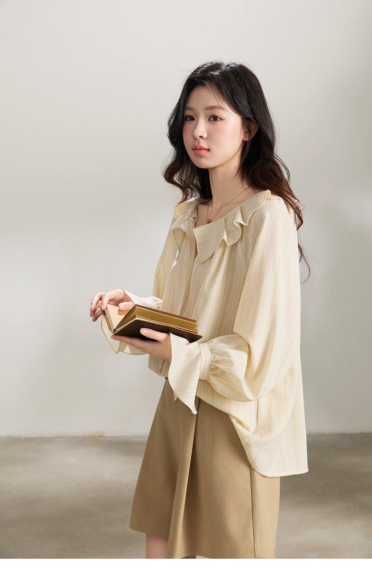 MISHOW Ruffled Collar Striped Shirt Flare Sleeve MXF13C2438