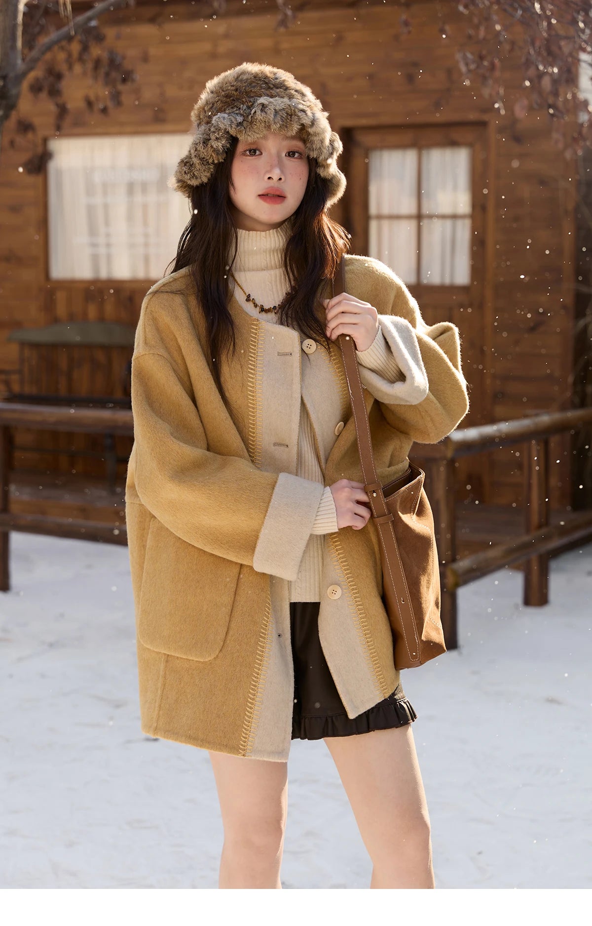 Mishow Yellow Double-Faced Contrast Color Wool Coat MXE51W0915