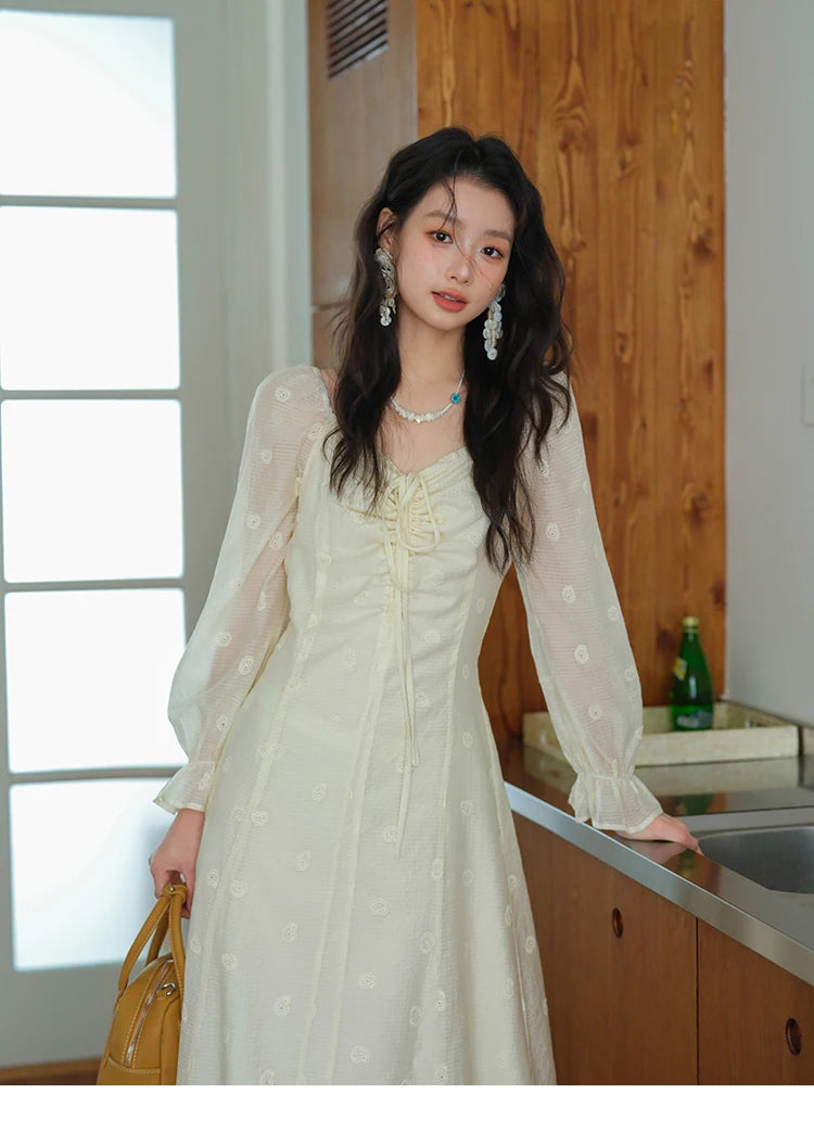 Mishow Cashew Flower Embroidered V-Neck Drawstring Dress MXE41L2387