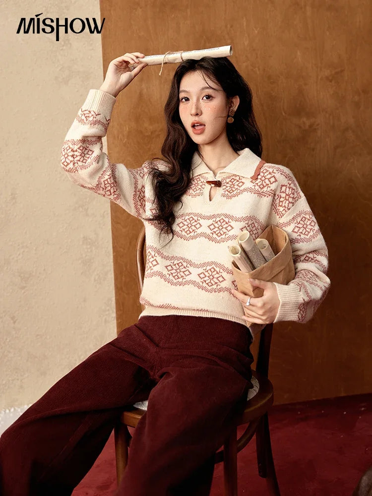 Mishow Christmas Fair Isle Turn Down Collar Pullover MXD59Z1042