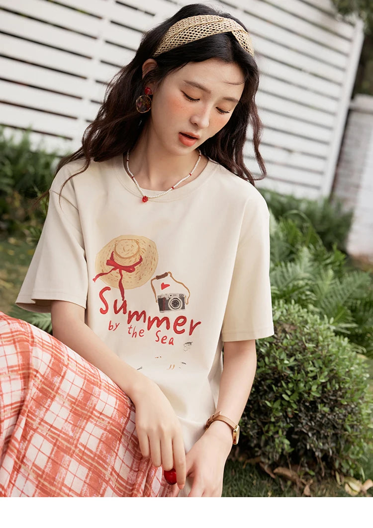 Mishow Cartoon Print Loose Round Neck Tee MXE34T0559