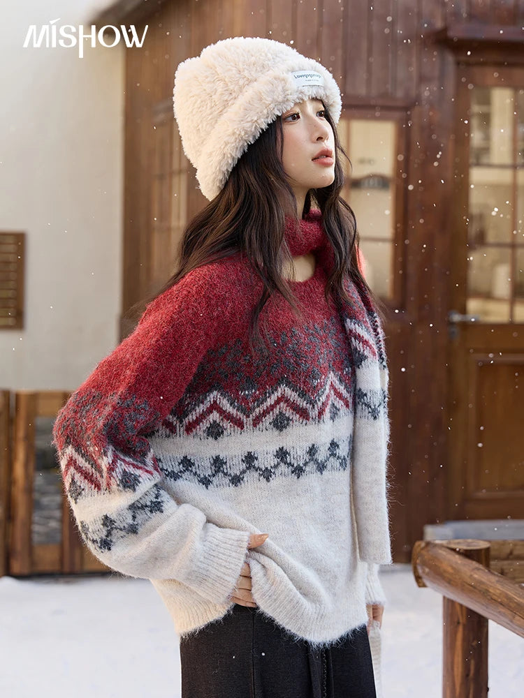 Mishow Christmas Fair Isle Sweater with Scarf MXE51Z2628
