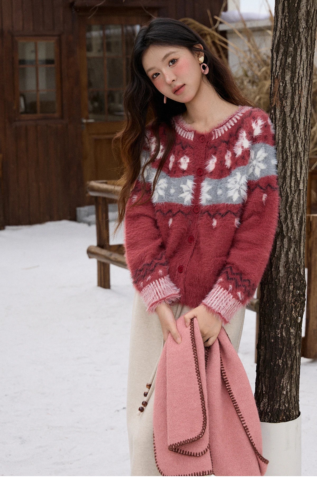 Mishow Red Imitation Mink Fur Snowflake Cardigan MXE91Z2801
