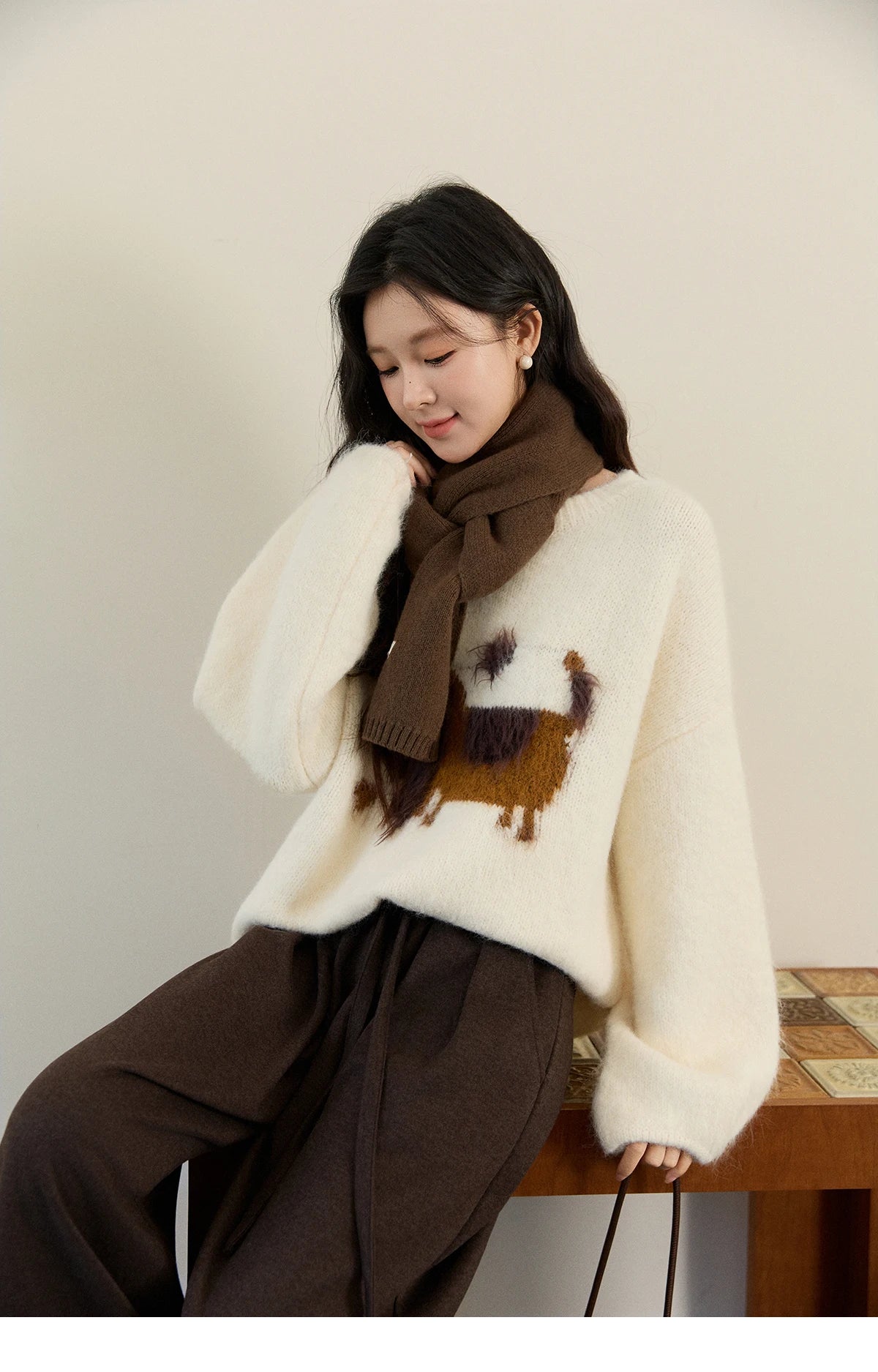 Mishow Dog Pattern Jacquard Crew Neck Sweater MXE94Z2988