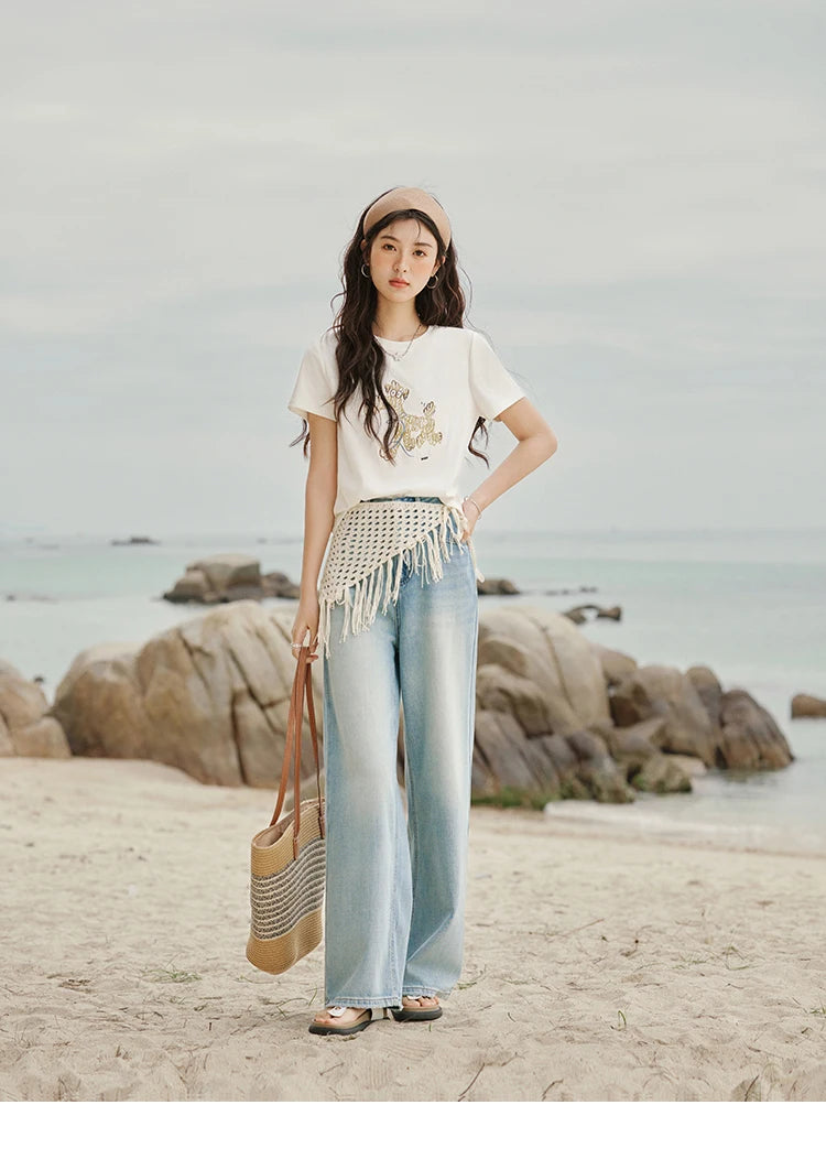 Mishow Cartoon Print Loose Embroidery Tee MXE31T0550