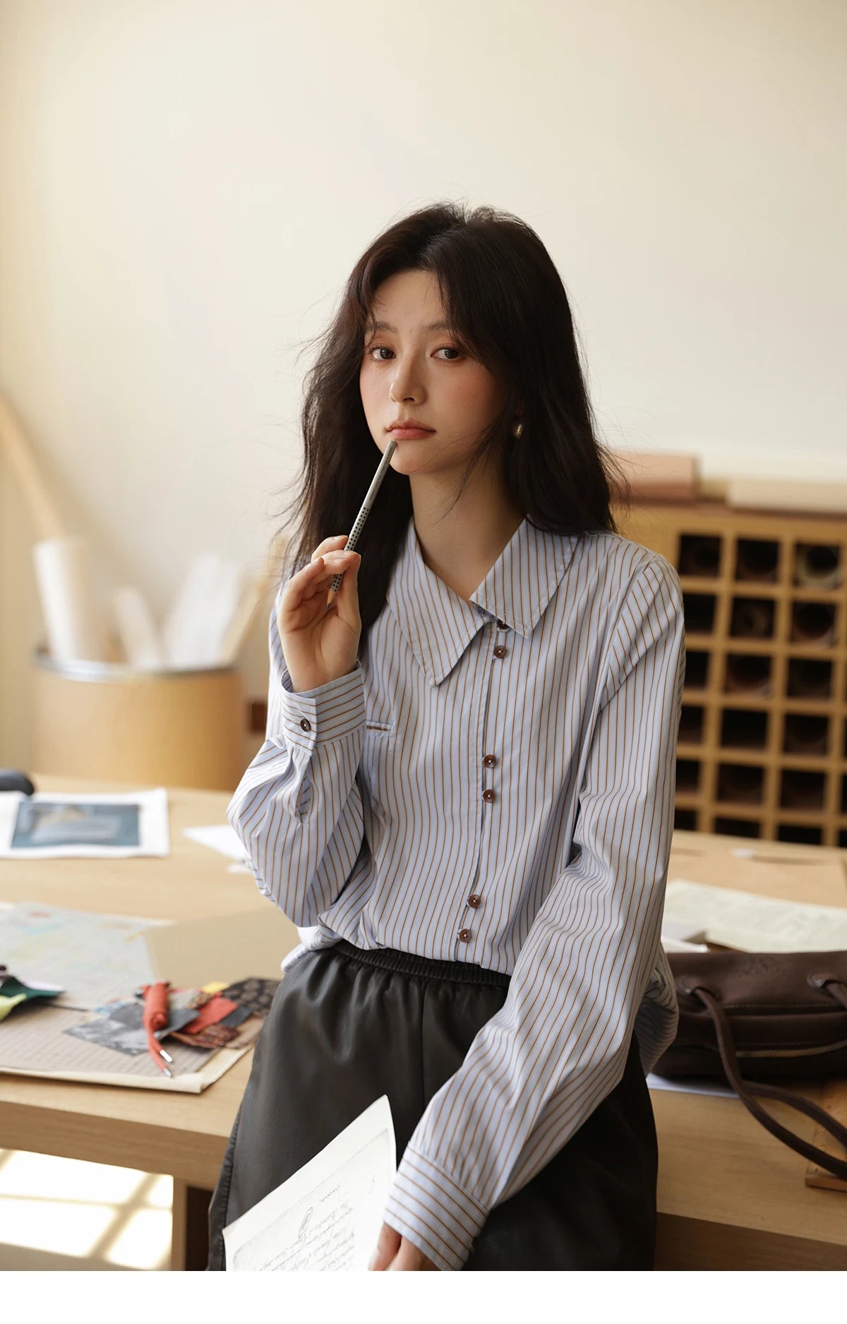 MISHOW Striped Asymmetric Shirt Vintage Loose Long Sleeve MXE42C2375