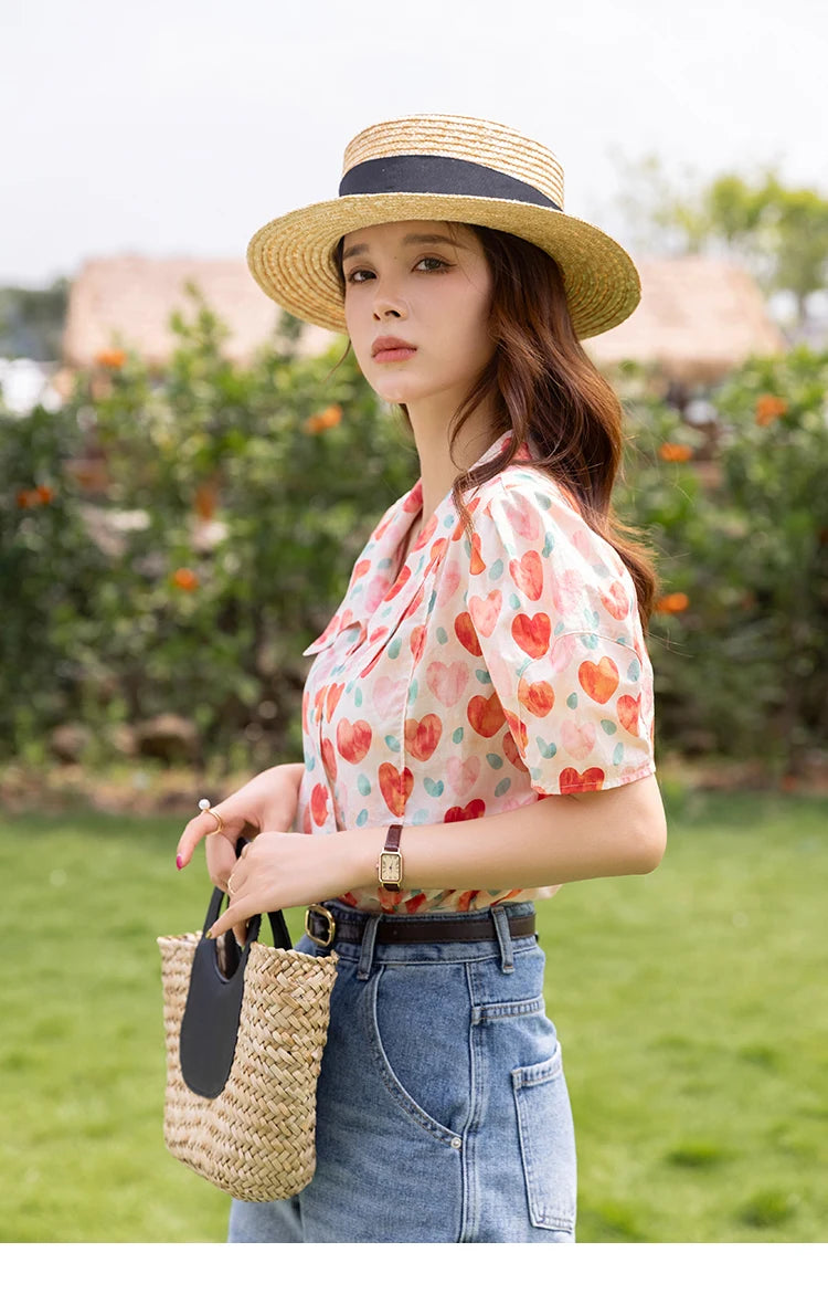 MISHOW Korean Floral Blouse Polo-Neck Puff Sleeve MXB27C0450