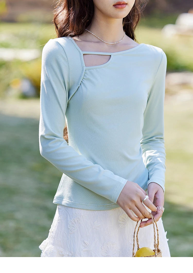 Mishow Irregular Hollow Neck Slim Solid Top MXE13Z1116