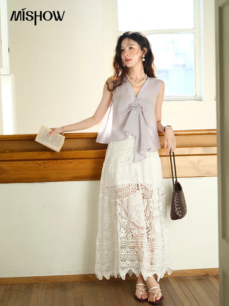 MISHOW Sleeveless V-Neck Blouse Button Detail MXE39X1960