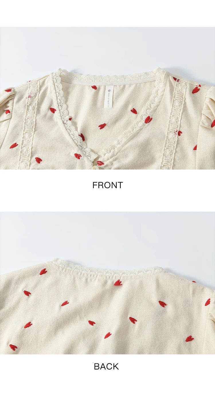 MISHOW Love Embroidered V-Neck Blouse Waist Ruffle MXE13X1700