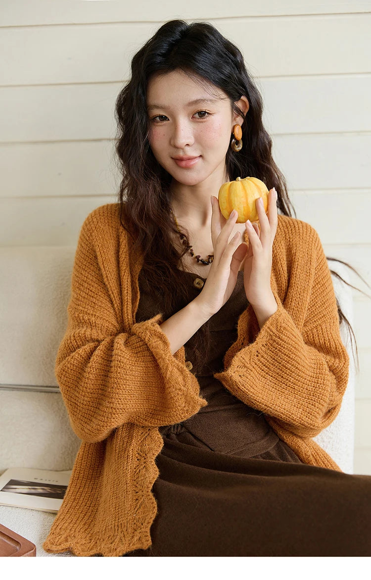 Mishow Pumpkin Wavy Edge Dropped Sleeve Cardigan MXE46Z2505