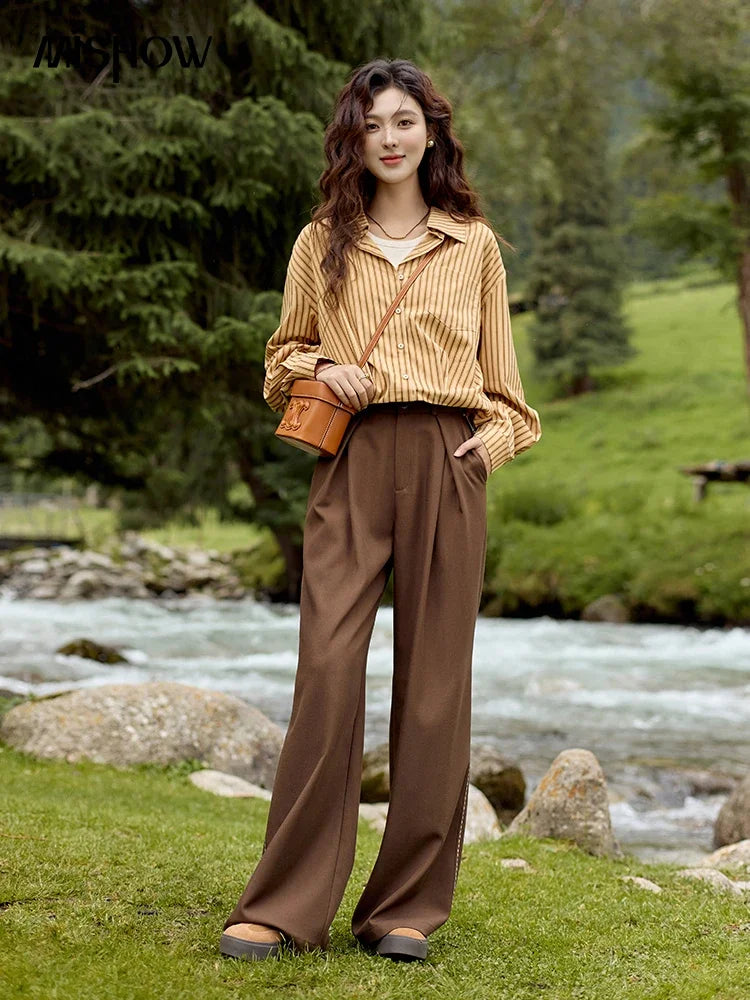 MISHOW Loose Lapel Stripe Fake Two Piece Shirt Asymmetric Pocket MXD43C0303